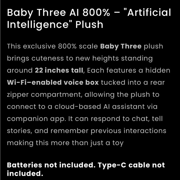 Baby Three AI 800% Plush Style Toy - Picture 3 of 4